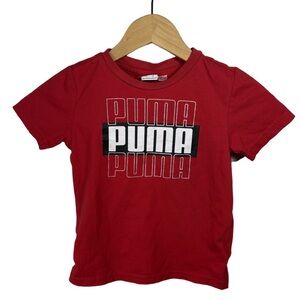 Puma Kids Red Graphic T-Shirt Size 5 | Triple Logo Tee
